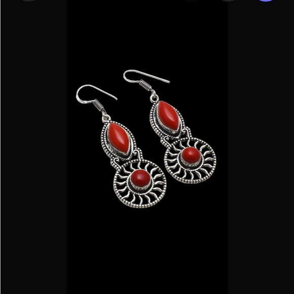Coral Red Handcrafted Drop Dangle Hook Style Earrings Jewelry 2.16" L New W Tags - Picture 9 of 9